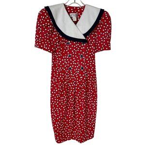 Vintage Leslie Lucks Petites  Short Sleeve Red Polka Dot Dress‎ - Size 2